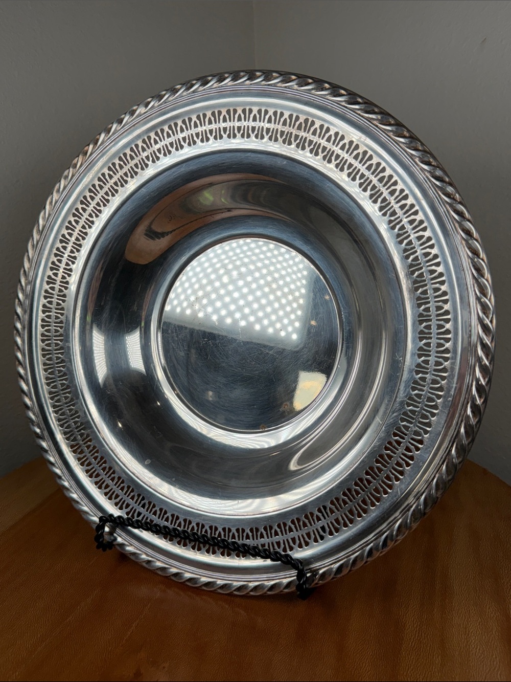 Vintage Wm Rogers Silver 135 Plate Pierced Serving Dish Rope Edge Decor